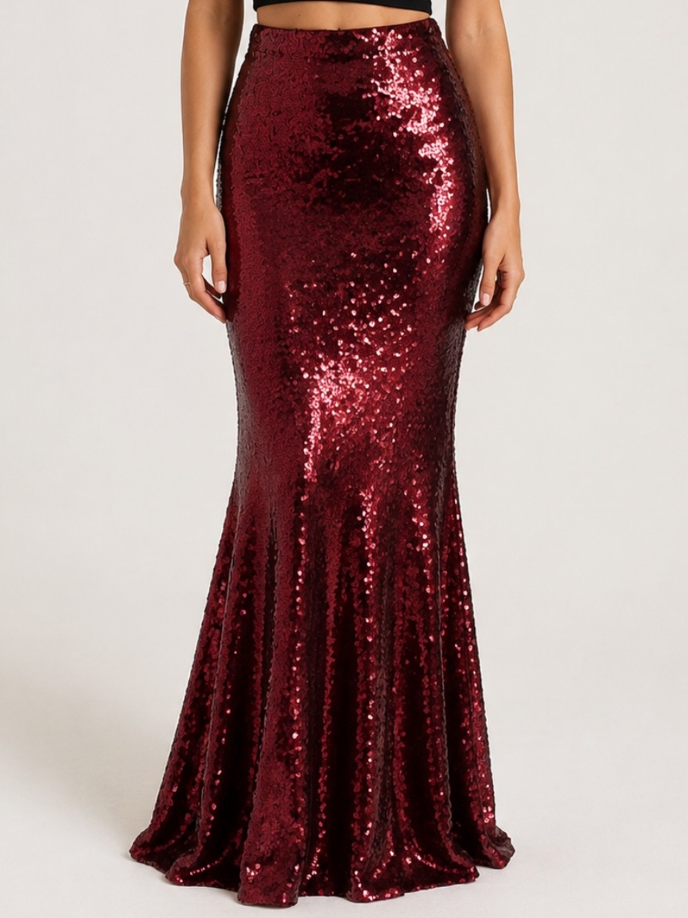 Giddy Up Glamour Burgundy Sequin Mermaid Maxi Skirt Size Small Formal Party